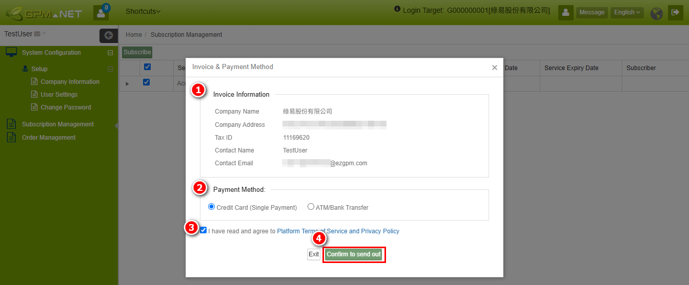 Select invoice and payment method