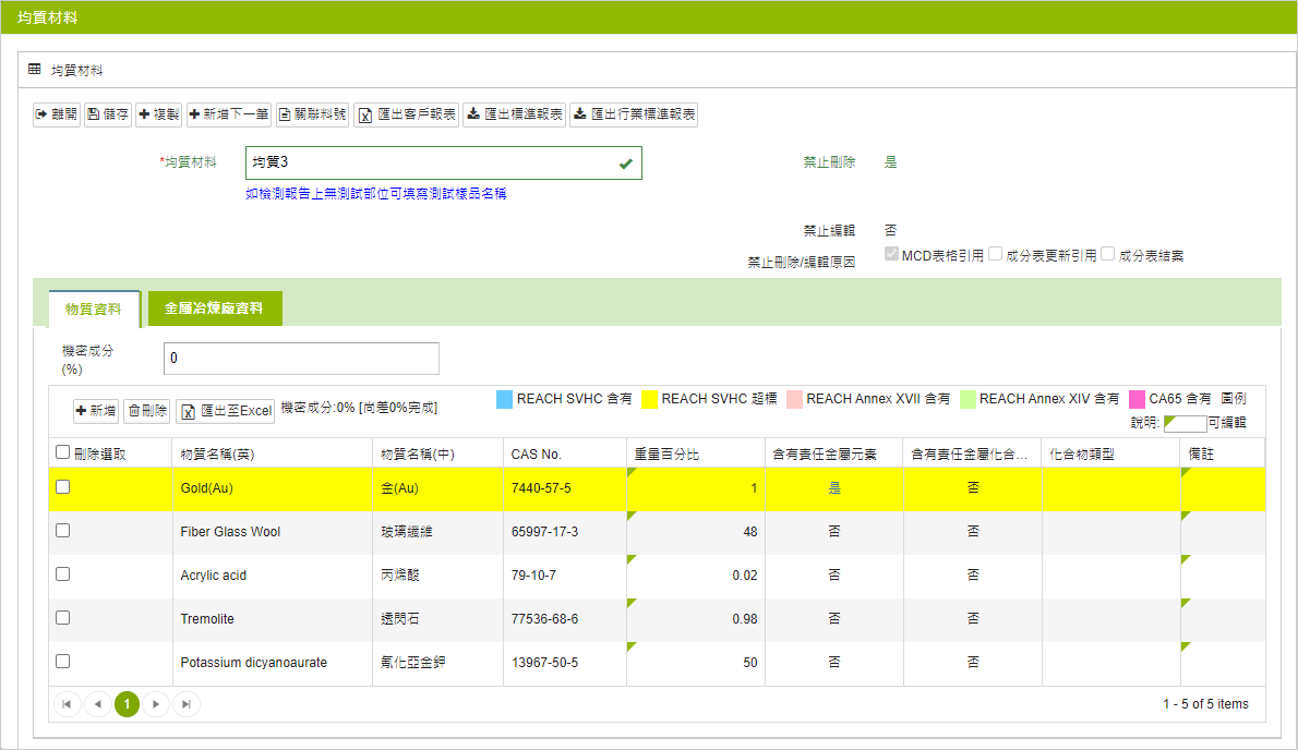 成份表-物質資料