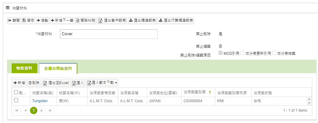 成份表金屬冶煉廠