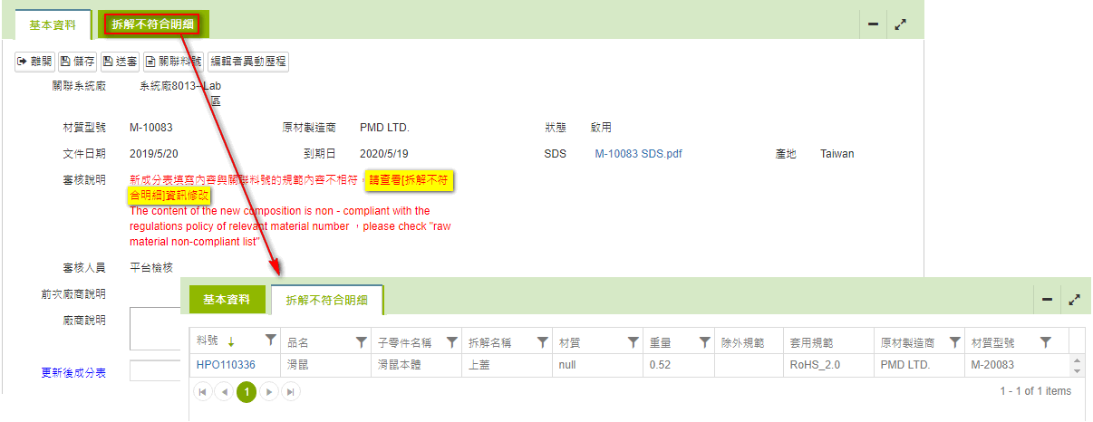 查看不符合明細